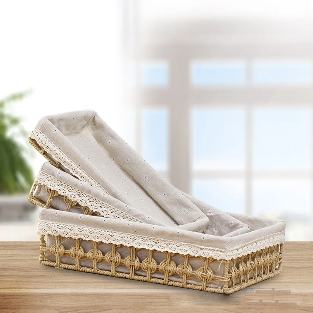 

Wicker Hand-woven Rattan Storage Basket Fabric Storage Box Paper Desktop Snack Storage Box Simple Home Decoration Accessories