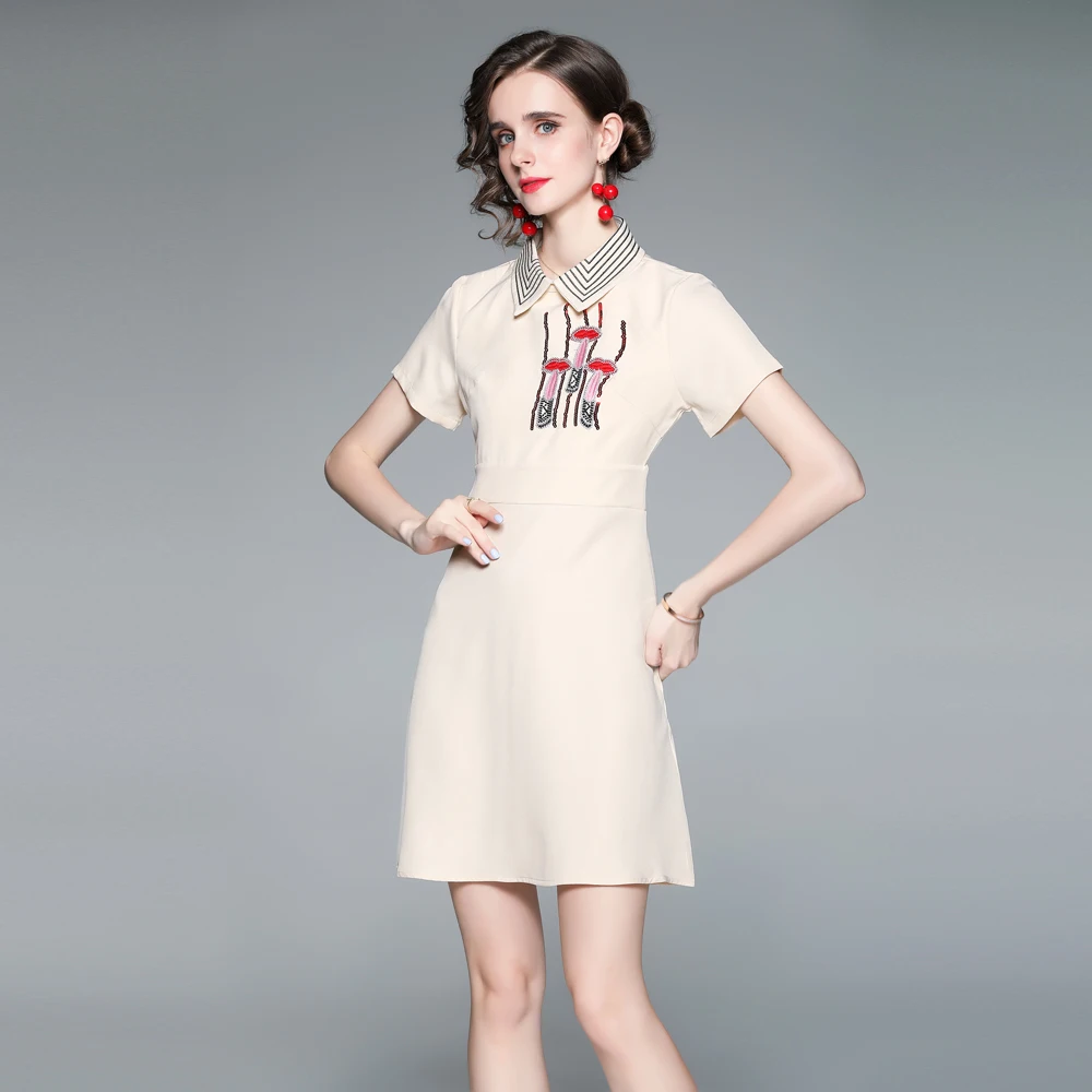 

Simgent Retro Embroidery Dress Women Summer Fashion New Peter Pan Collar Short Sleeve A Line Elegant Mini Dresses SG16225
