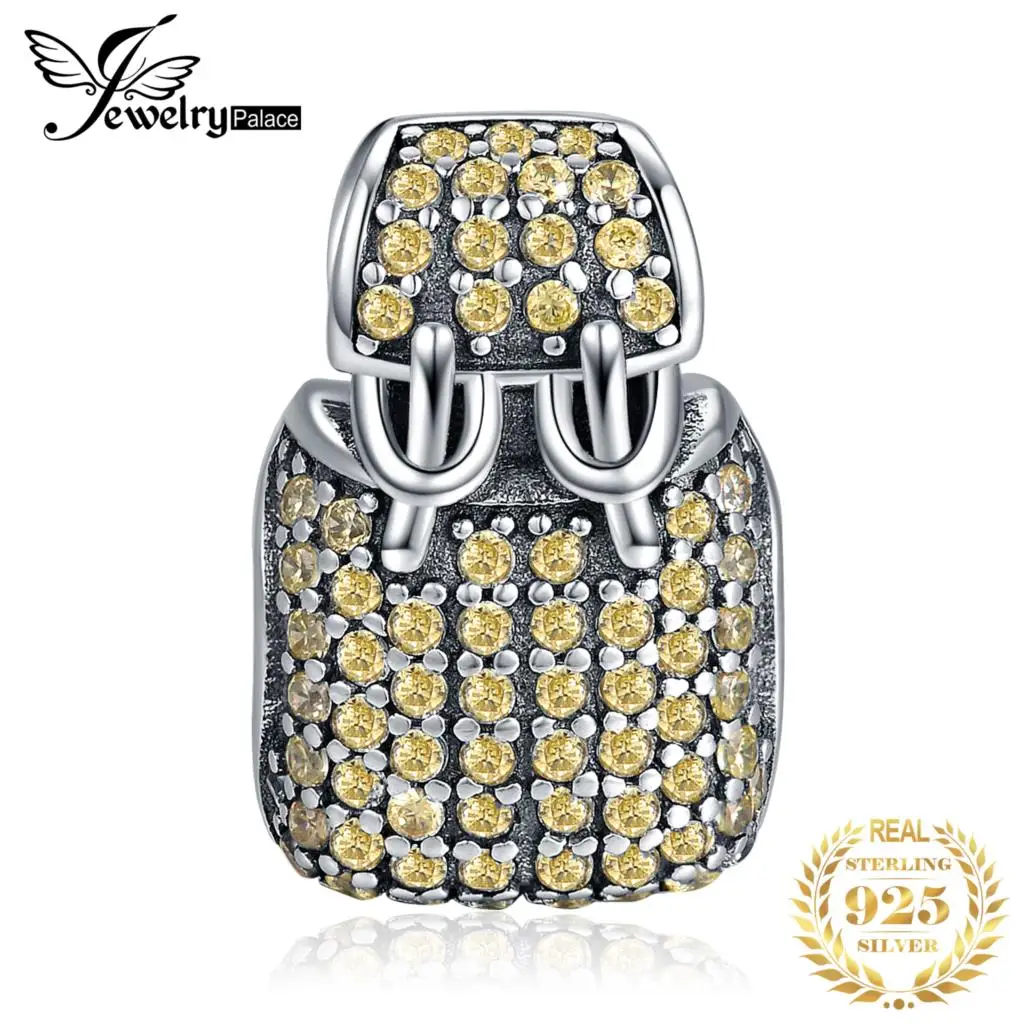 JewelryPalace желтый CZ проложить фианит рюкзак Шарм бисера Fit браслет 925 пробы серебро для новинки женщин Лидер продаж как подарки