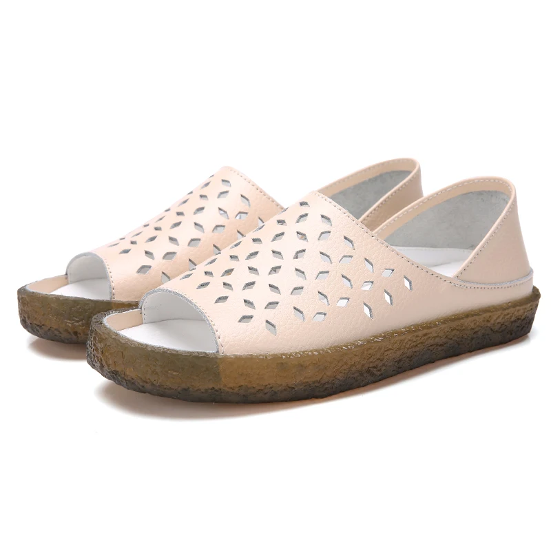 QWEDF из натуральной кожи Большой размер 44 на плоской подошве Сандалии для женщин