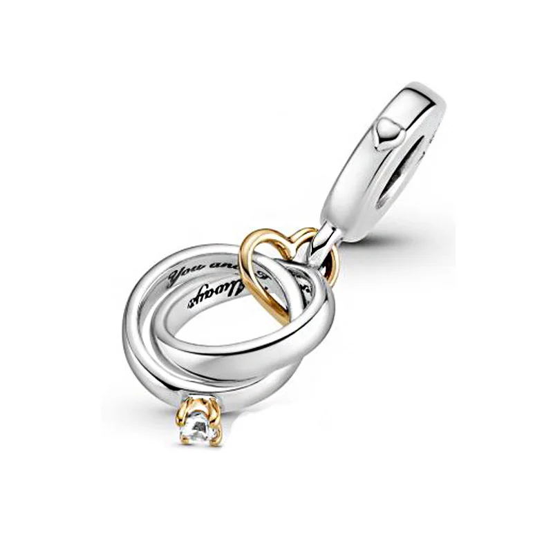 

2021 Spring New 925 Sterling Silver Beads Two-tone Wedding Rings Dangle Charm Fit Original Pandora Bracelet Women Jewelry Making