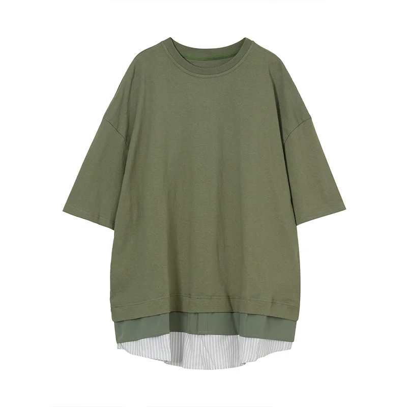 

IEFB Men's Summer Splicing Short Sleeve T-shirt Male's Fake Two Pieces Loose Tops 2021 Summer New Korean Trendy Clothing 9Y8145