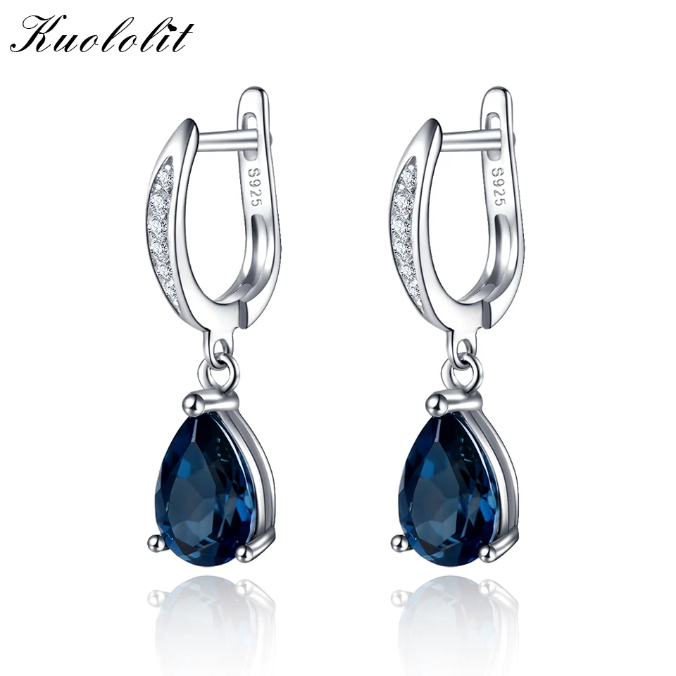 Lundon topaz Kuolit натуральный Лондон Голубой топаз клип серьги для женщин Твердые 925 пробы серебряные серьги модный элегантный подарок на праздник ювелирные изделия - Цвет камня: Lundon topaz