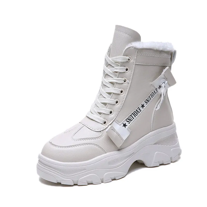 

2021 new fashion women snow boots winter ladies solid color boots short plus velvet warm cotton shoes PU leather shoes