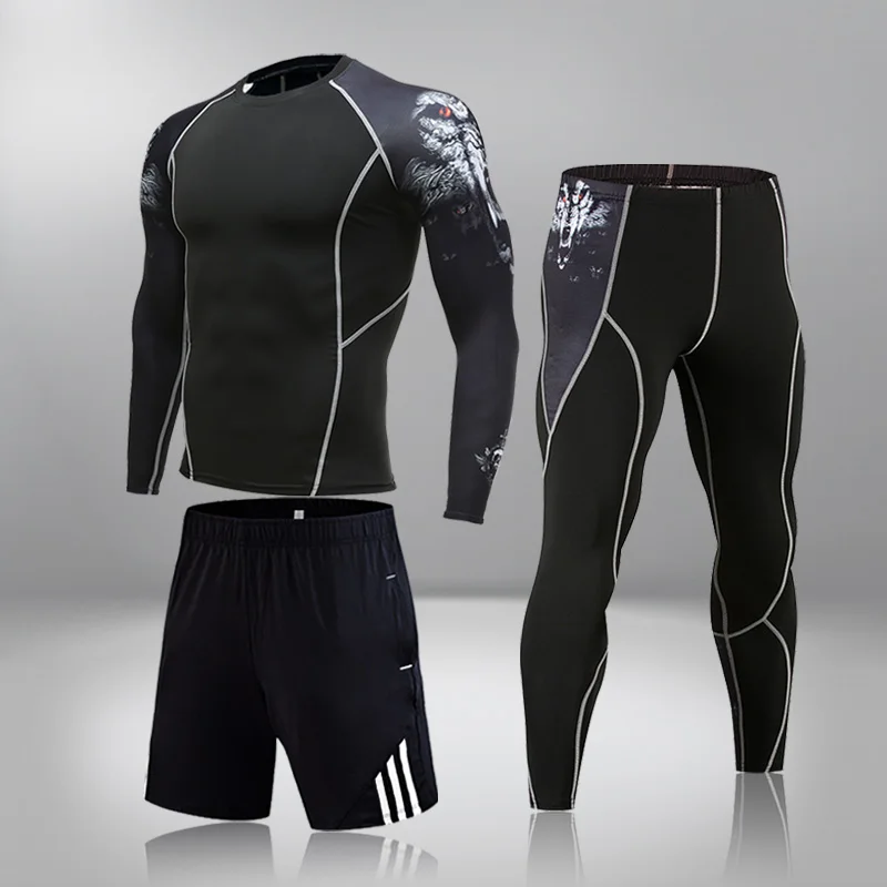 

Man Compression Sports Suit Quick Drying Perspiration Fitness Training MMA Kit Rashguard Male Sportswear Jogging Running Clothes