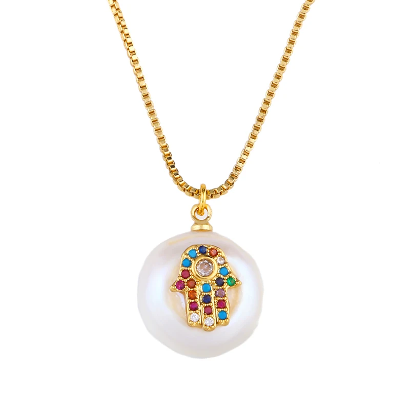 Хамса рука сглаза монета жемчужина ожерелья с подвесками золотые яркий