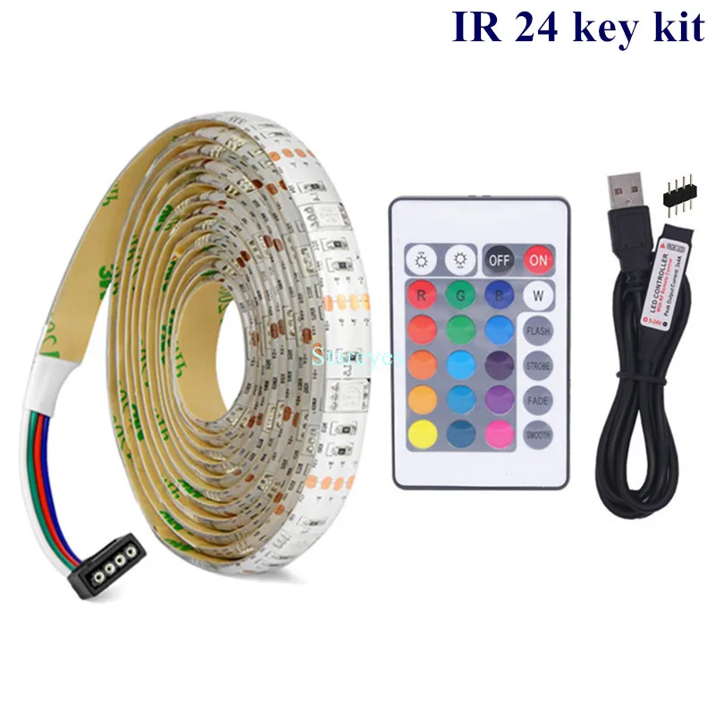 White PCB IR24 Key SMD 5050 RGB Светодиодные ленты DC 5 В USB светодио дный полосы света Гибкие IP20 IP65 Водонепроницаемый лента 1 м 2 м 3 м 4 м 5 м Добавить пульт дистанционного управления для ТВ фон - Испускаемый цвет: White PCB IR24 Key
