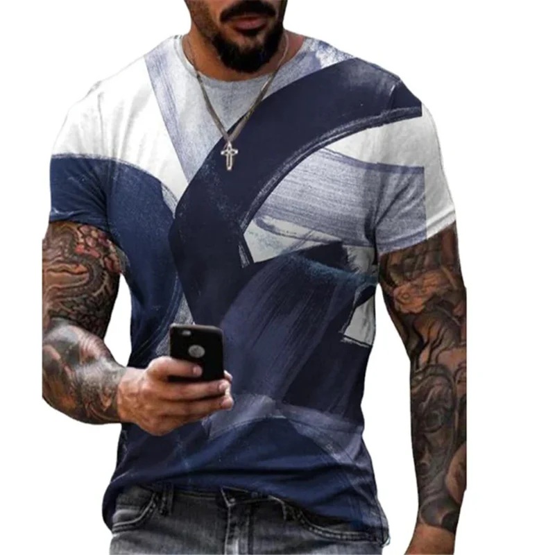 

Men's T-shirt shirt 3D printing patchwork graphic spiral stripes plus size short-sleeved casual top designer slim fit large and