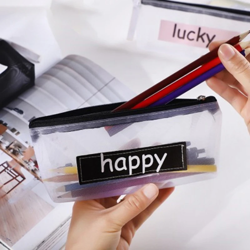 

Transparent Pencil Case Mesh Pencil Bag For Kids Gift Office School Supplies