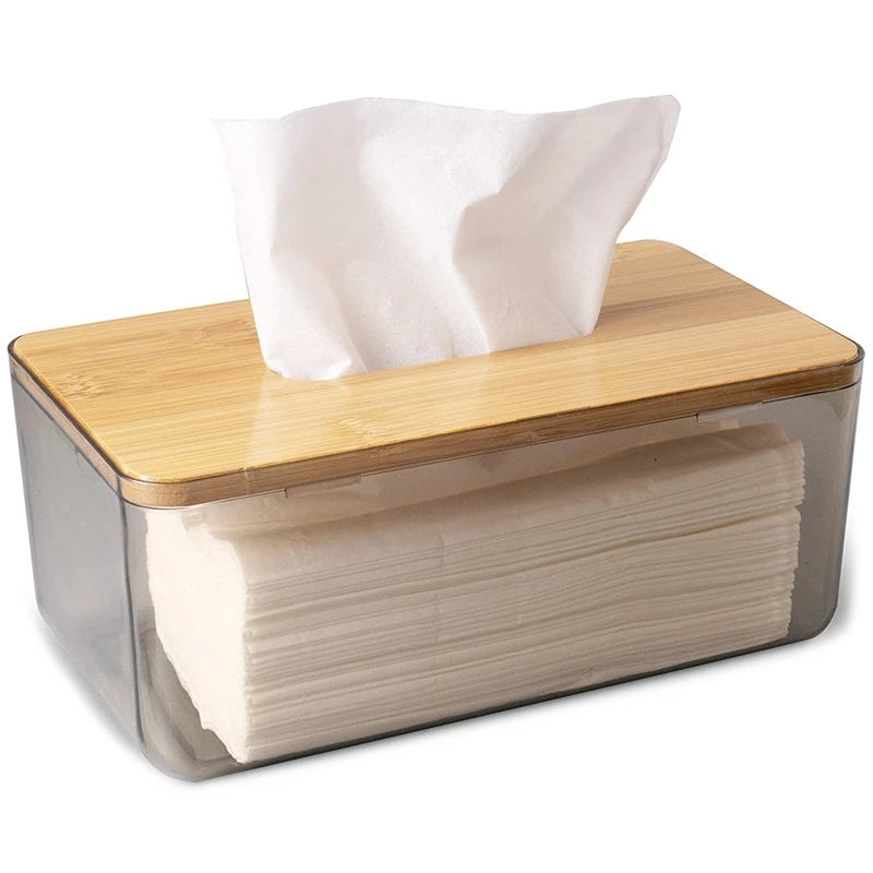 

Minimalist Tissue Box Cover Holder, Modern Transparent Rectangular Bamboo Facial Tissues Dispenser for Bathroom, Bedroom
