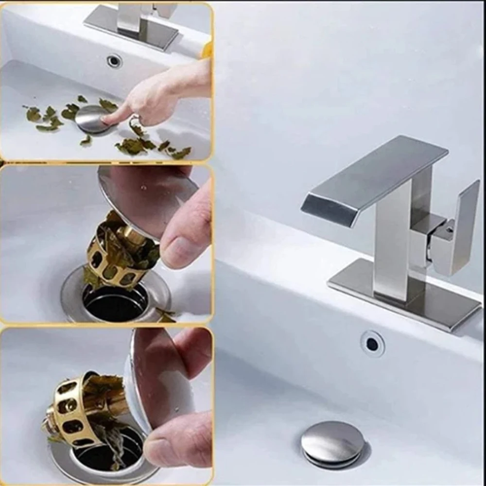

Stainless Steel Push-Type Universal Wash Basin Bounce Core Leaking Plug 2 In 1 Filter Bathroom Floor Sink Pool Basin Accessories