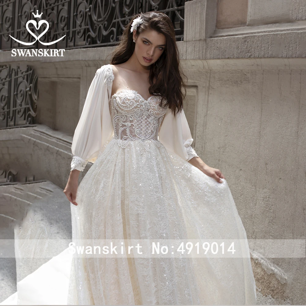 Vestido de Noiva, роскошное свадебное платье, расшитое бисером,, шикарная юбка, Сказочная аппликация, а-силуэт, с рукавом, принцесса, иллюзия, платье невесты, DY08