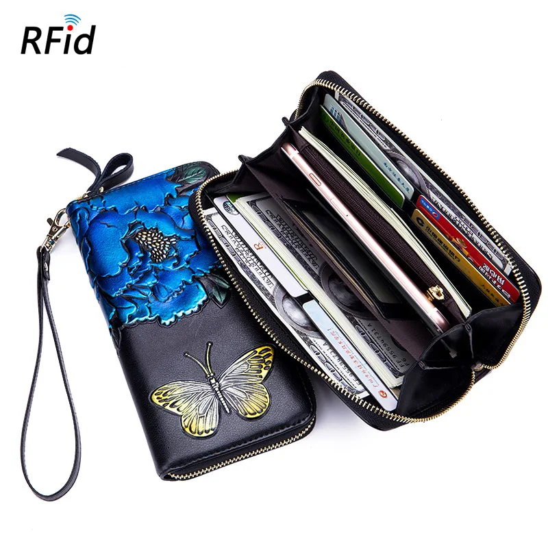 

Flower Genuine Leather Women's Wallet Female Long Wallet Women Purse Lady Clutch Money Bag Cowhide Card Holder Coin Purse