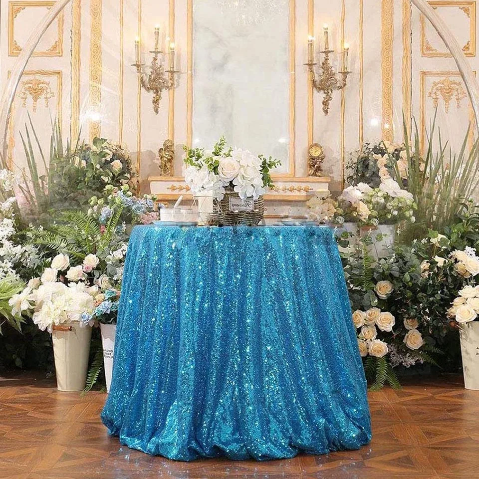 Вечерние скатерти с синими блестками для свадебного и Рождественского украшения
