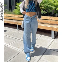 rockmore hollow out high waist jeans for women baggy straight pants loose cargo denim trousers casual harajuku korean jogger