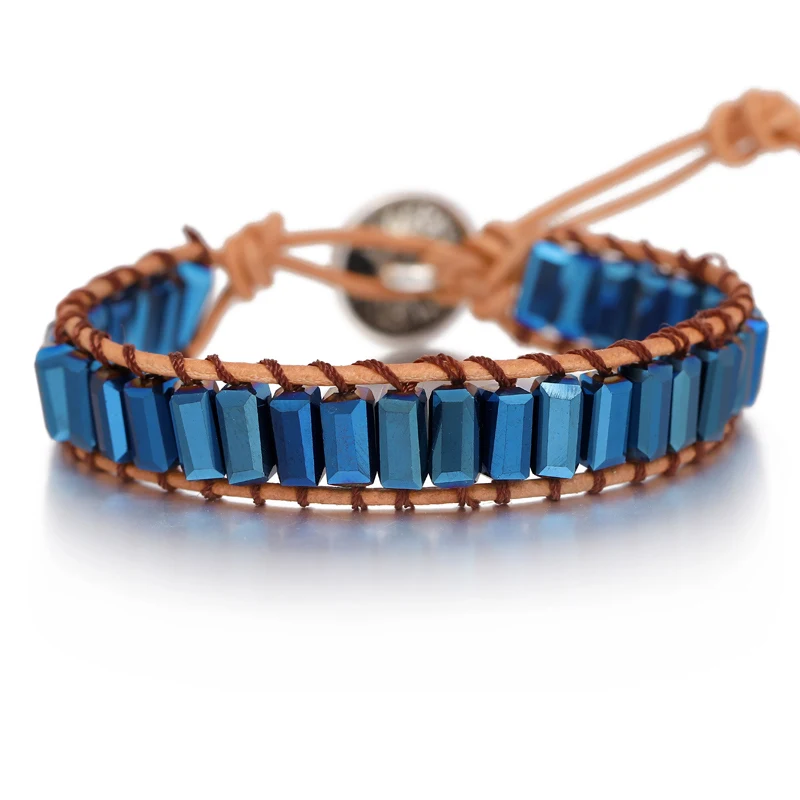 SL1653 Chakra Bracelet Jewelry Handmade Multi Color Natural Stone Tube Beads Leather Wrap Bracelet Couples Bracelets Creative Gifts - Окраска металла: SL1653