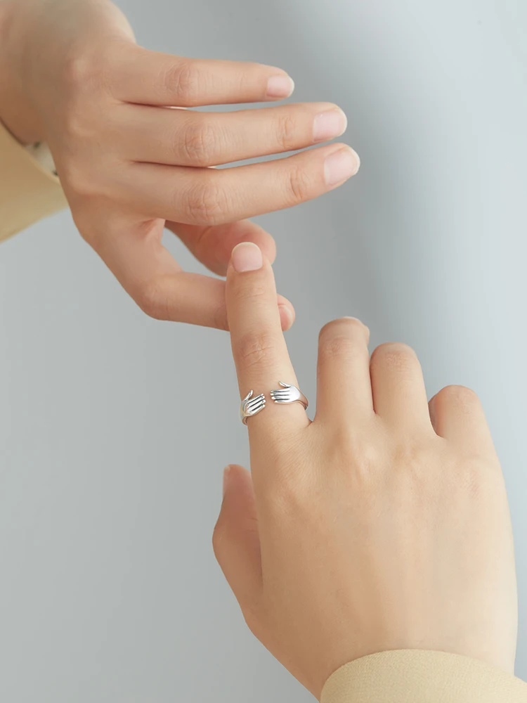

INALIS Finger Ring For Women S925 Sterling Silver Double Hand Shape Ring Simple Style Day And Day life Fine Jewelry Hot Sale