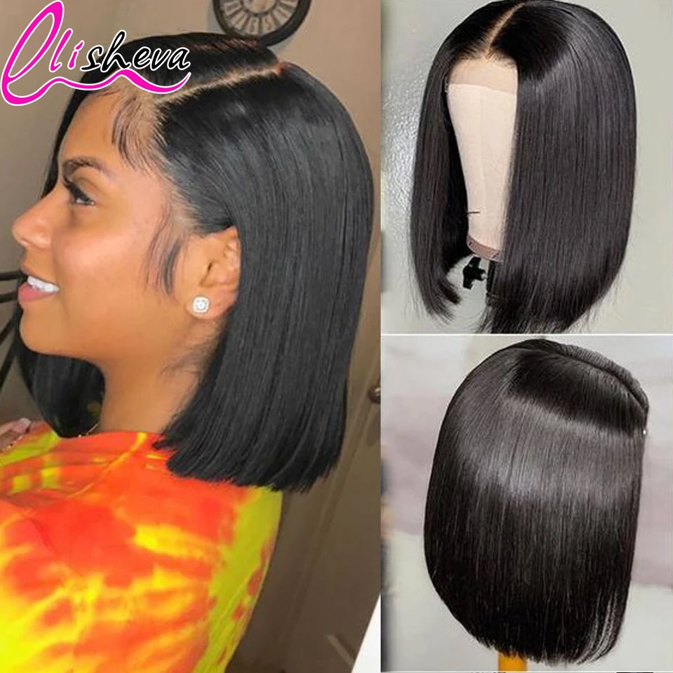 

Preplucked Human Hair Bob Wig Straight Lace Front Wigs 13x4 Short Bob Wig Lace Front Human Hair Wigs For Women 180% Density