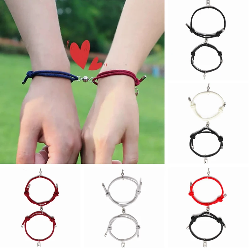 

KISS WIFE 2Pcs Stainless Steel Magnetic Friendship Lovers Couples Bracelets Attractive Love Rope Bracelet Men Women Gift Jewelry