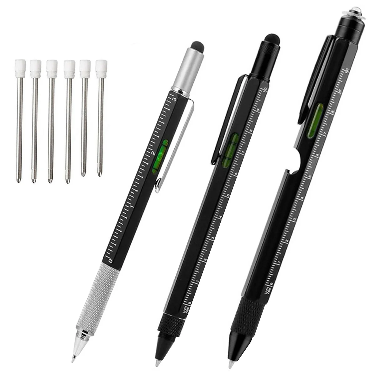 

3Pcs Multi Tool Pen All In 1 Ballpoint Pen With Ruler Level Cross Flat Head Screwdriver Touch Screen Pocket Multitool Pen