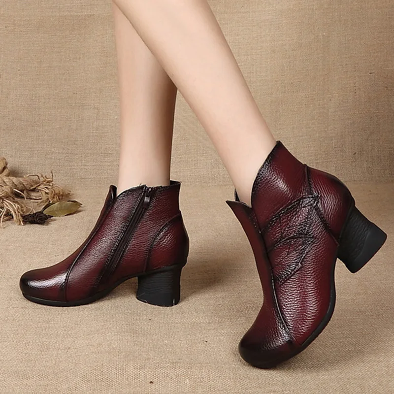 

New Autumn Winter Shoes Women High Heels Boots Genuine Leather Women Ankle Boots Casual Woman Warm Winter Mother Shoes YX2635
