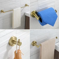 gold brushed bathroom accessories hardware set include paper holder towel bar robe hook towel ring 4 pieces set