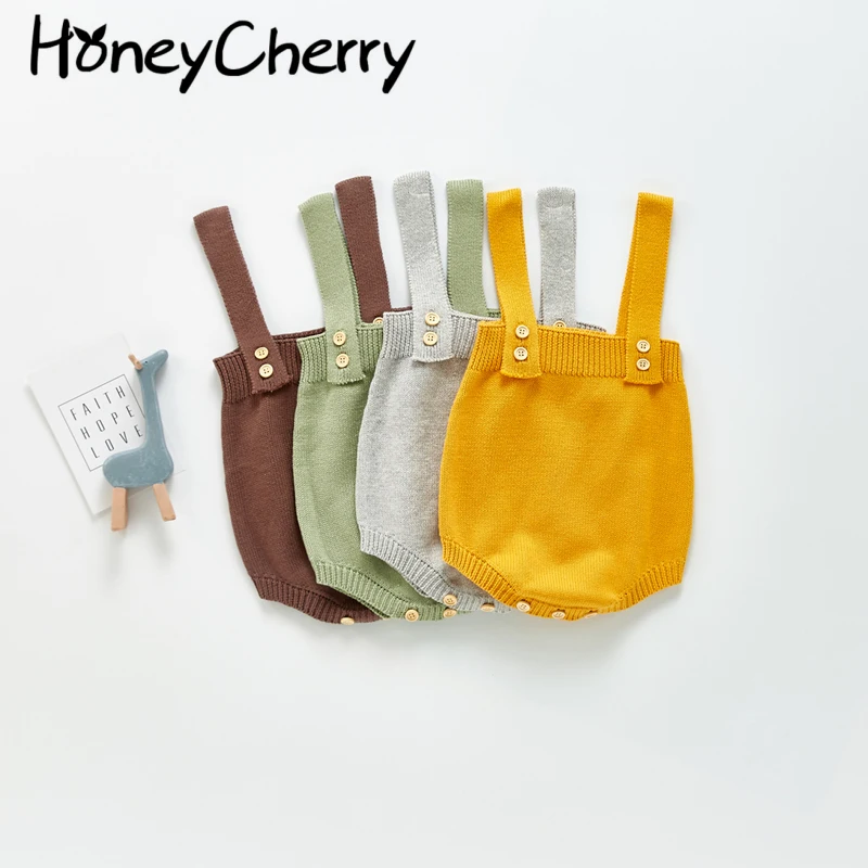 

2021 autumn new infants and young children suspenders Romper Western style knit solid color leotard suspenders