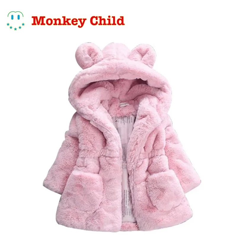 

New Winter Baby Girls Clothes Faux Fur Coat Fleece Jacket Warm Snowsuit 1-7Y Hooded parka Children's Outerwear autumn clothing