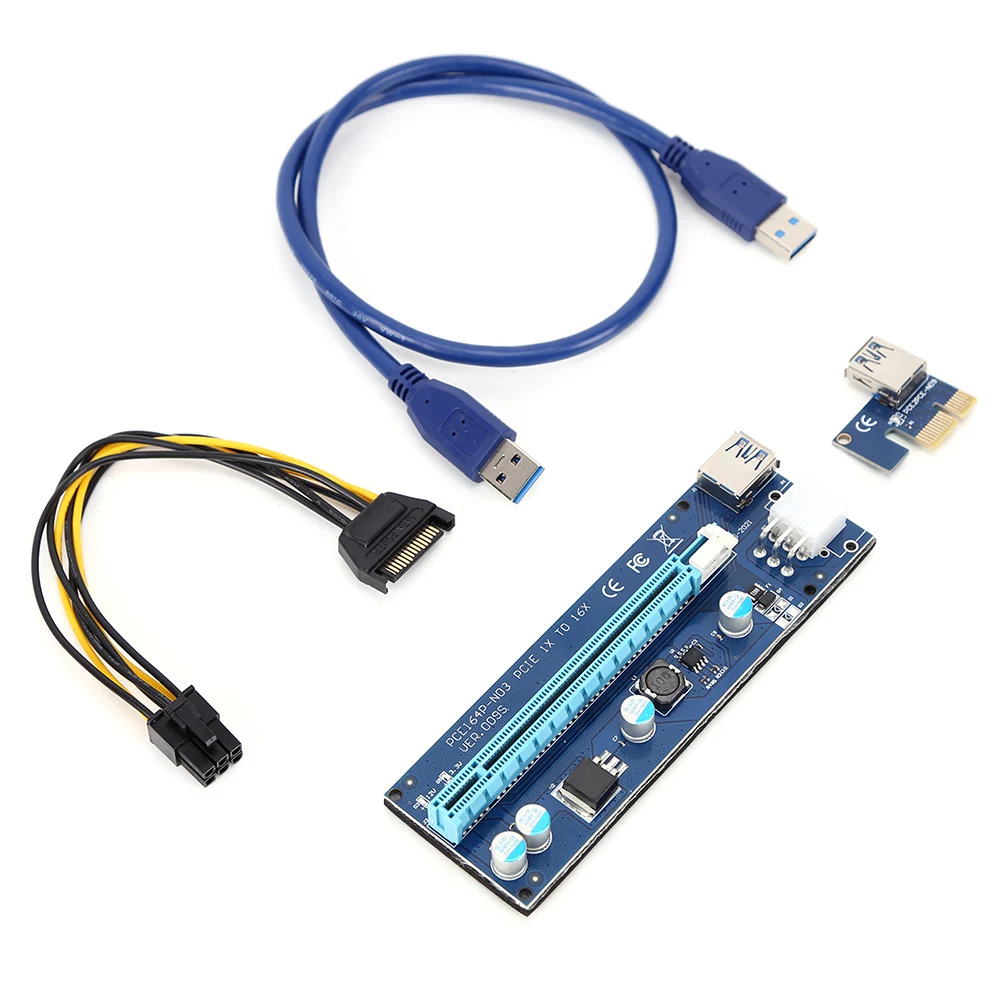 

PCI-E 1X до 16X к USB 3,0 Райзер-карта для майнинга, SATA 15Pin 6Pin шнур питания, кабель для майнинга биткоинов