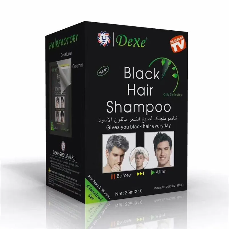 Tintura de Cabelo Cobrindo o Cabelo Branco para Preto Dexe Planta Yixihei Cinza Shampoo Preto