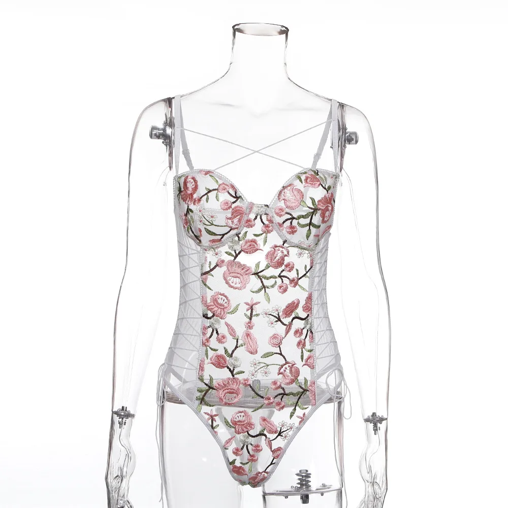 Женское Кружевное боди с цветочной вышивкой сексуальное прозрачное на