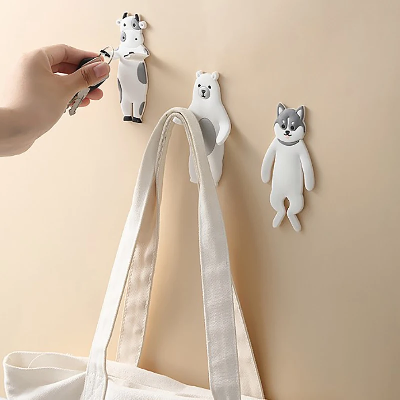 

Creative Cartoon Lovely Animal Shape Fridge Sticky Hook Key Wall Crochet Holder Removable Kitchen Hooks Home Decor Key Holder