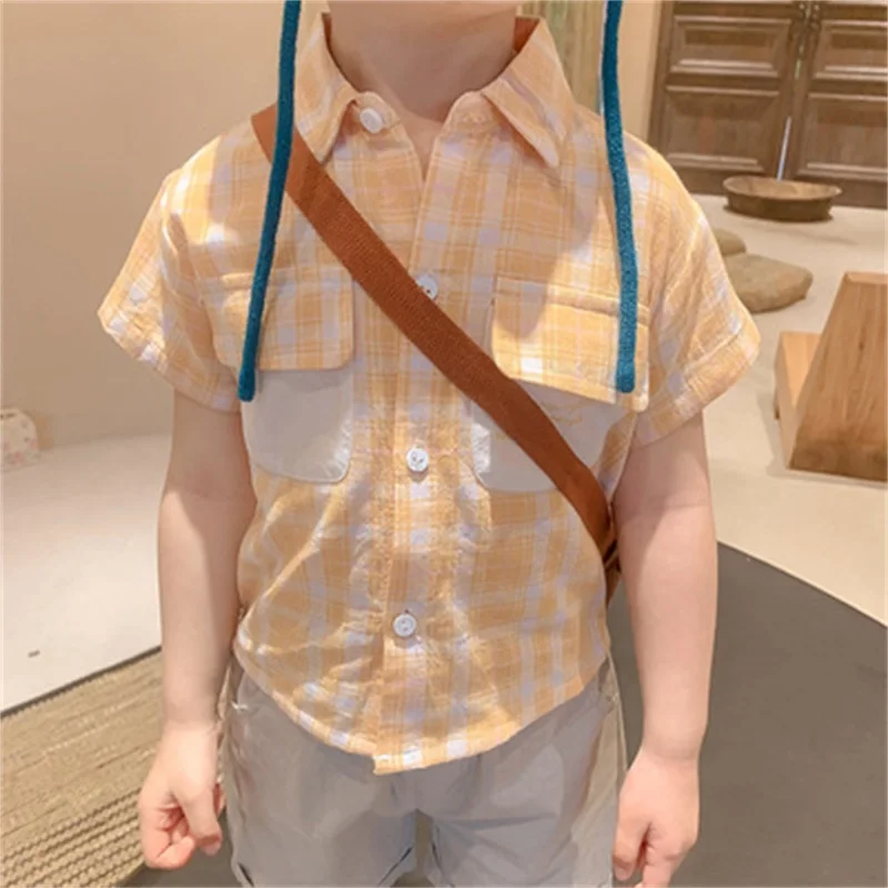 

Children's summer short-sleeved shirt thin baby half-sleeved 2021 new children's clothing small and medium boys plaid shirt