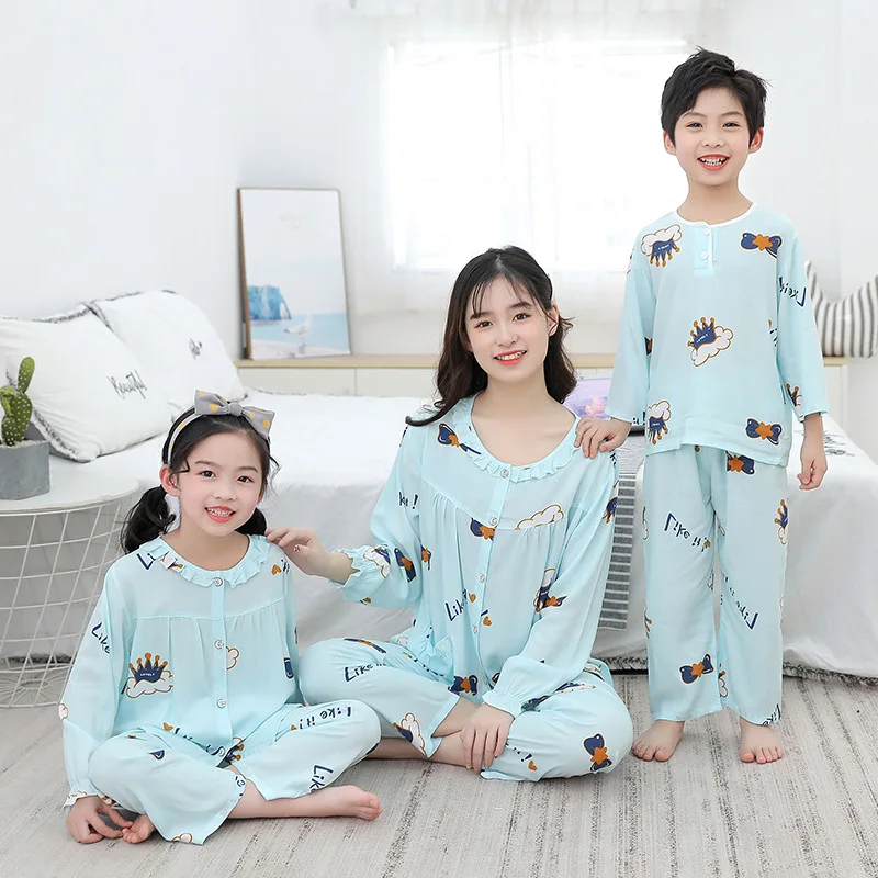 

Family Matching Pajamas Mother And Daughter Cotton Floral Shirt Pants Sleepwear Sets Spring Autumn Long Sleeves Ruffles Homewear
