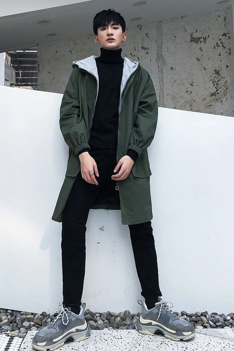 VOGUELEO/черный хлопковый осенний длинный Тренч модная Корейская Уличная