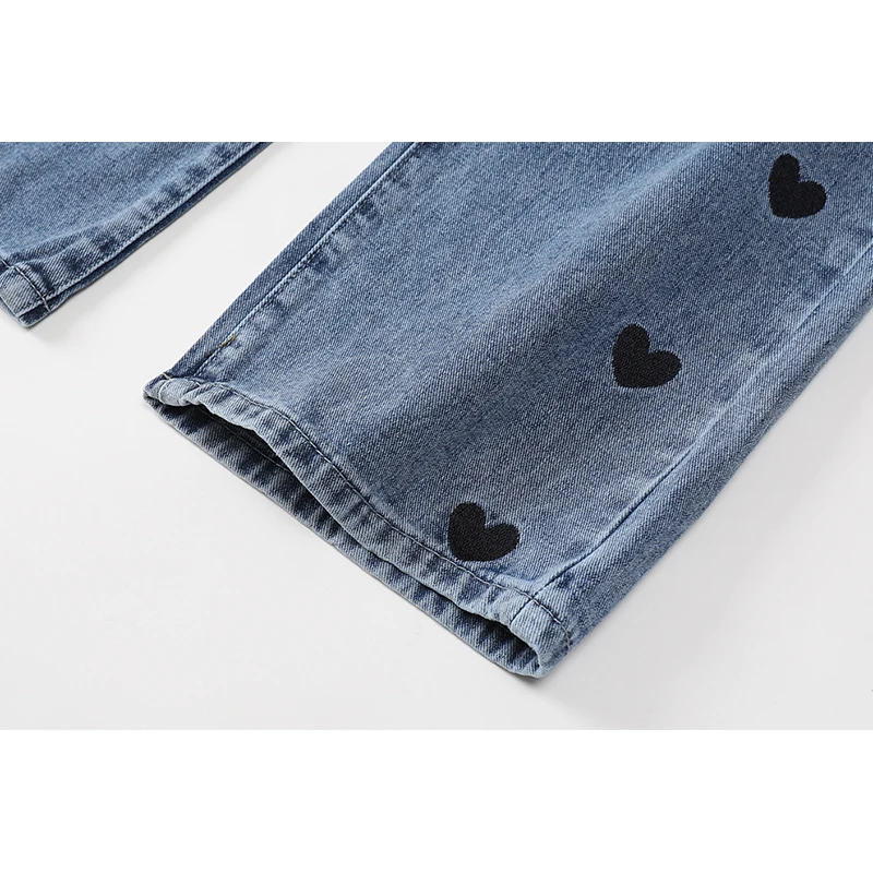 

2021 New Wide Leg Jeans Women Love Printing Vintage Harajuku Loose Casual Denim Pants Spring Street High Waist Woman Trousers