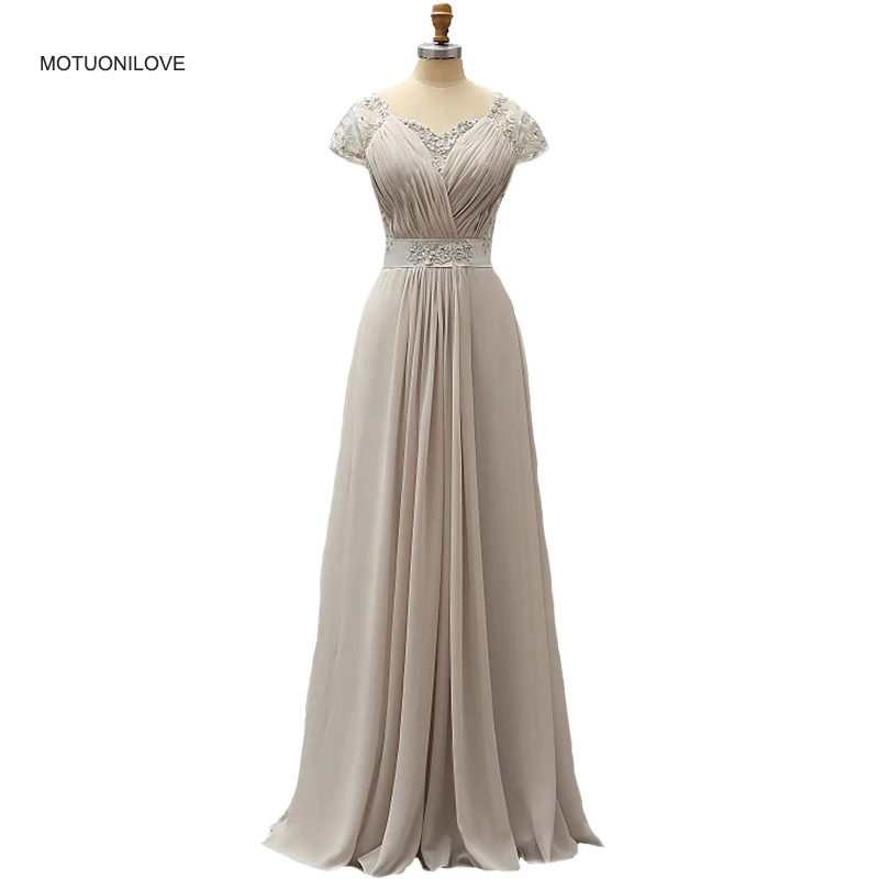 

Formal Party Dress Plus Size Cap Sleeves Back See Through Lace Appliqued Beads Silver Evening Dress Prom Gown Luxury Robe Longue