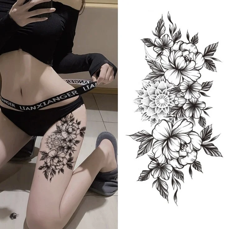 Женские водостойкие тату-наклейки цветок роза пион змея волк черная татуировка