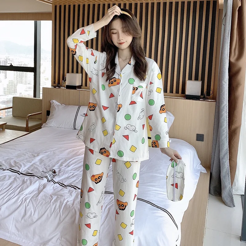 Matching Pajamas Men Women Home Clothing Shin Chanv Anime Costume Kawaii Mujer Nightwear Ladies Autumn Spring Sleepwear Couple