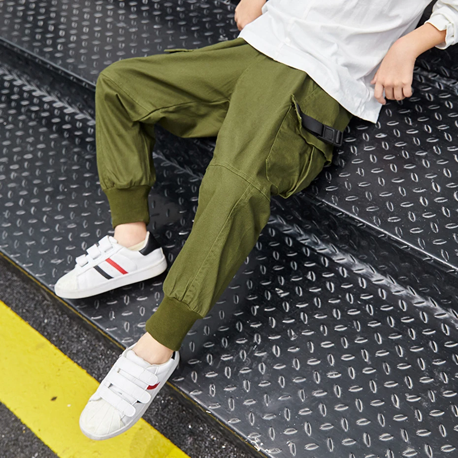 Штаны для мальчиков модные брюки-карго с эластичной резинкой на талии детские