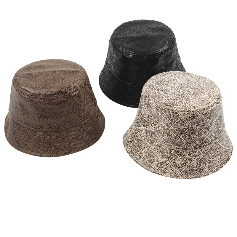 

2021 Reversible France Black Leather Folding Women's Bucket Hat Women Bob Fishing Hats Fisherman Cap Men Gorros Pescador Hip Hop