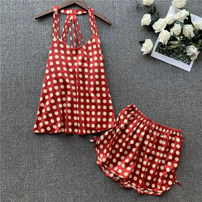 Женский пижамный комплект в горошек сексуальная ночная рубашка без черного