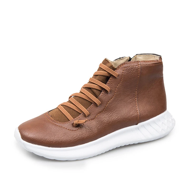 light brown Для женщин женские весенние туфли-лодочки; женская обувь на молнии, экокожа(полиуретан), с перекрестной шнуровкой, сапоги на плоской подошве на платформе; для мальчиков и девочек, Ботики с пряжками; женская повседневная обувь в ретро-стиле размера плюс - Цвет: light brown