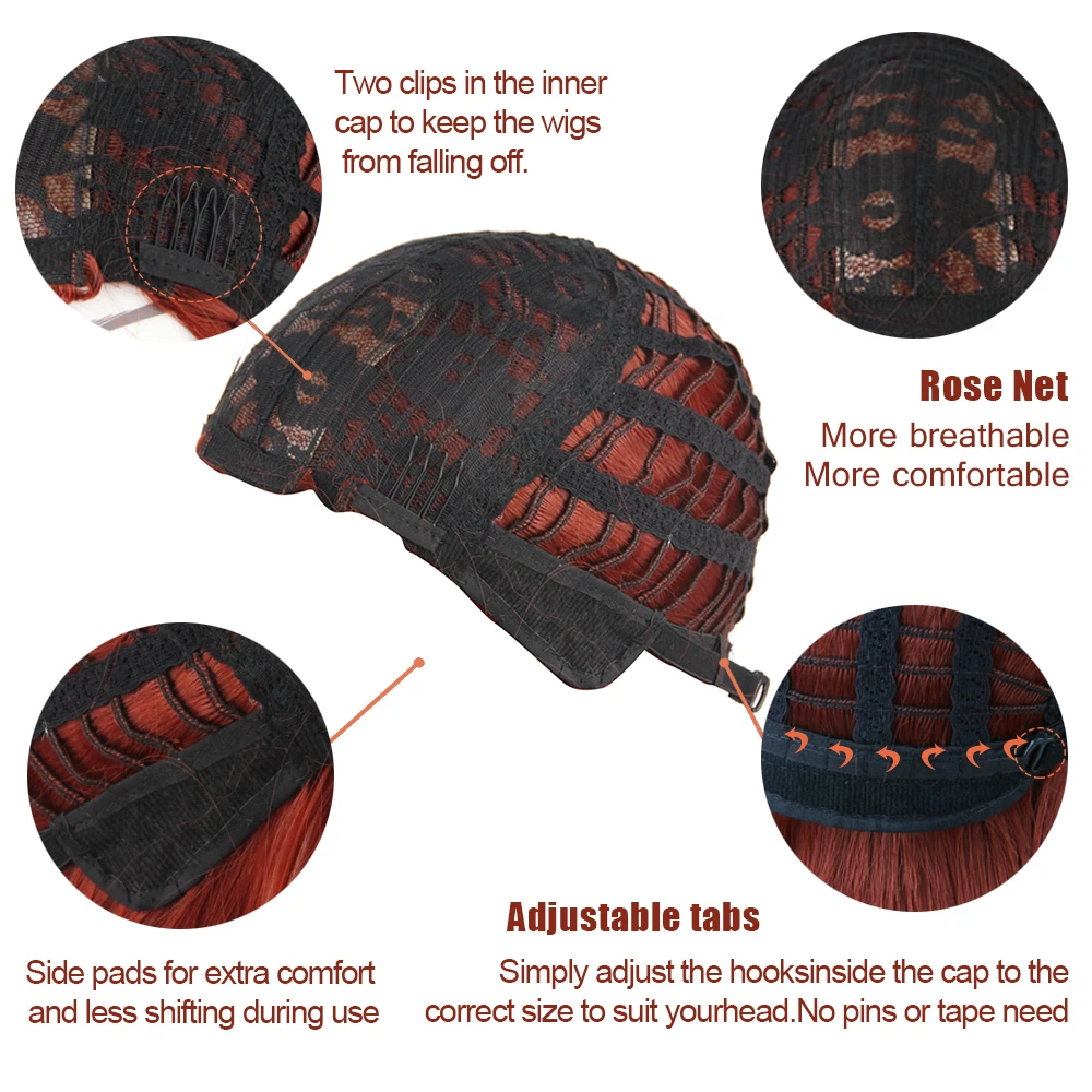 

LM Synthrthic Middle Part Synthetic Wigs Auburn Soft Synthetic Wig for Women Short Straight Black Red Hair Wigs