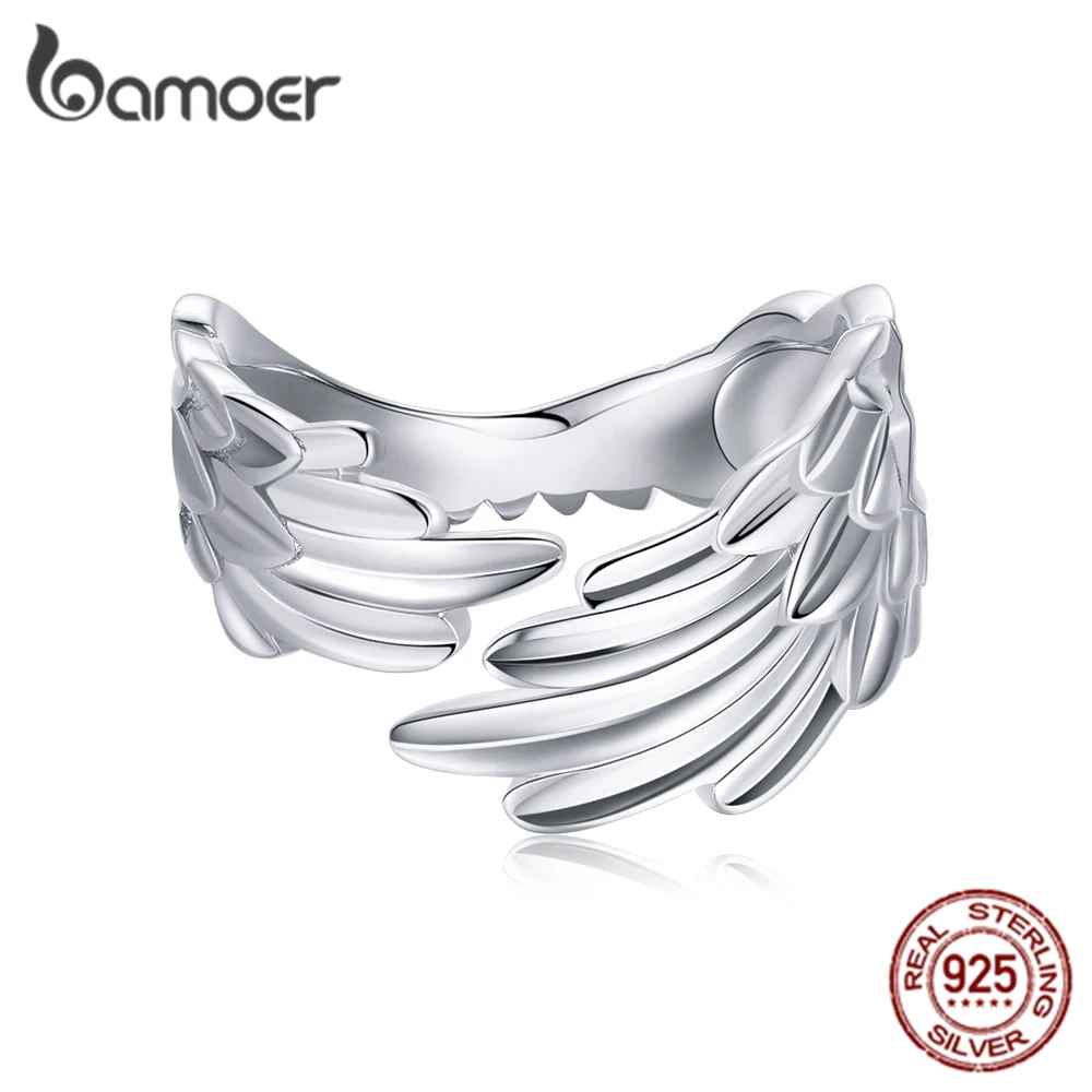 Серебряное кольцо bamoer 925 пробы с крыльями ангела регулируемое платиновым