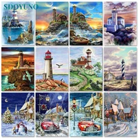 sdoyuno 60x75cm paint by numbers tower scenery diy oil painting by numbers on canvas number painting home decor wall art