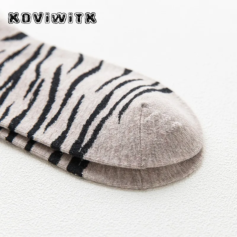 Женские короткие носки с принтом зебры черные леопардовым в стиле Харадзюку