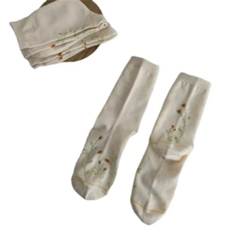 

Summer Japanese Cream Floret Socks College Style Student Casual Tube Socks Literary Girl Socks Harajuku Style Socks
