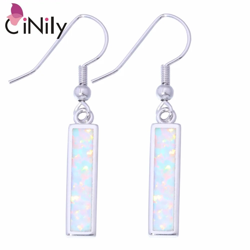

CiNily Created White Fire Opal Silver Plated Wholesale Hot Sell for Women Jewelry Fashion Dangle Earrings 1 5/8" OH3413