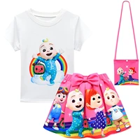 2021 summer kids cocomelon clothes baby girls clothing sets children rainbow watermelon t shirtstutu skirts bag hat 3pcs sets